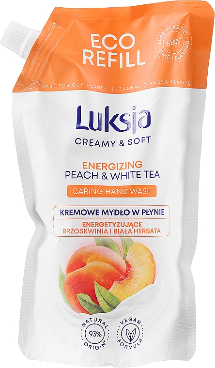 Flüssigseife mit Pfirsich und weißem Tee - Luksja Creamy & Soft Energizing Peach & White Tea Caring Hand Wash (Doypack) — Bild N1