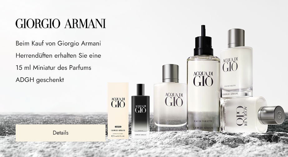 Beim Kauf von Giorgio Armani Herrendüften erhalten Sie eine 15 ml Miniatur des Parfums ADGH geschenkt