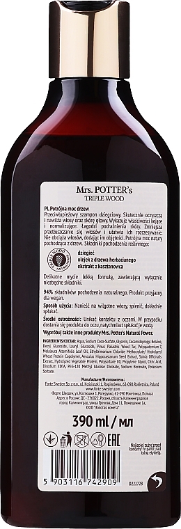 Anti-Schuppen Haarshampoo mit Teebaumöl und Rosskastanienextrakt - Mrs. Potter's Triple Wood Anti Dandruff Shampoo — Bild N2