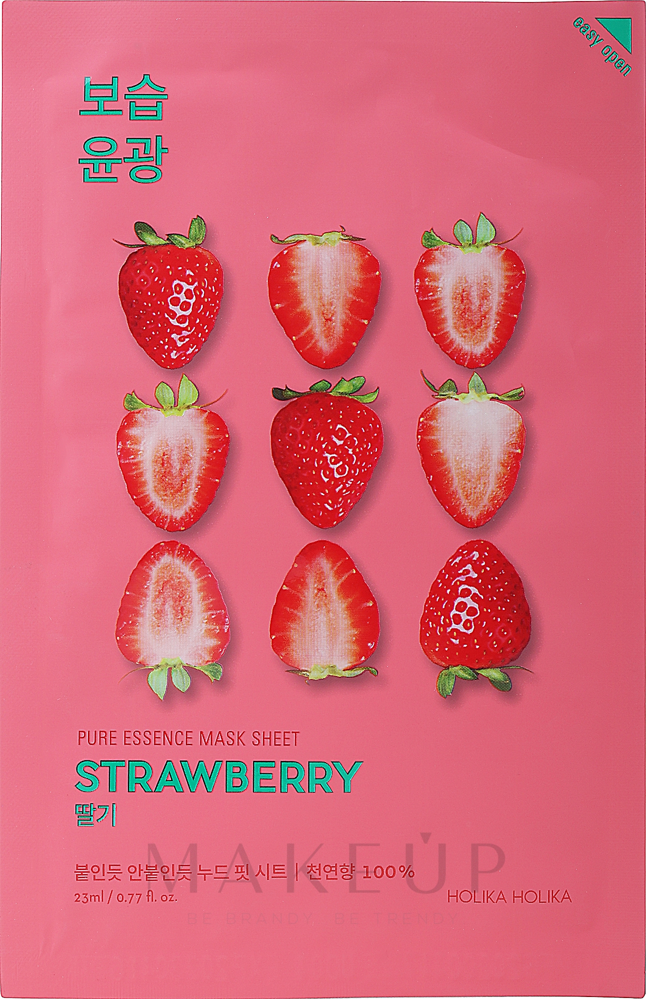 Erfrischende, beruhigende und aufhellende Tuchmaske mit Erdbeerextrakt - Holika Holika Pure Essence Mask Strawberry — Bild 23 ml