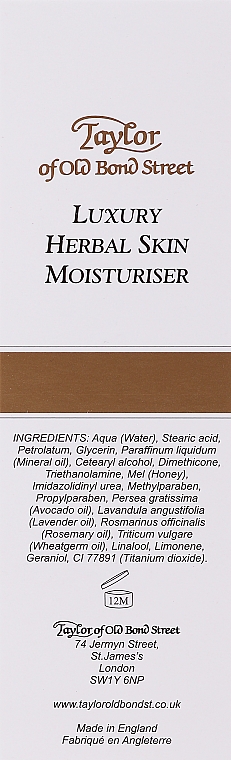 Feuchtigkeitsspendende Gesichts- und Körpercreme mit reinem Honig, Avocadoöl und Vitamin E - Taylor of Old Bond Street Herbal Skin Moisturiser — Bild N3