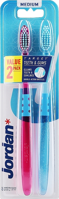 Zahnbürste mittel rosa und blau mit Blumen - Jordan Target Teeth Toothbrush — Bild N1