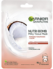 Intensiv pflegende Tuchmaske für das Gesicht mit Kokosnuss und Hyaluronsäure - Garnier SkinActive Nutri Bomb Coconut and Hyaluronic Acid Tissue Mask — Bild N1