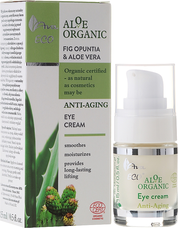 Glättende und feuchtigkeitsspendende Anti-Aging Lifting-Augenkonturcreme mit Aloe Vera und Feigenkaktus - Ava Laboratorium Aloe Organiic Eye Cream