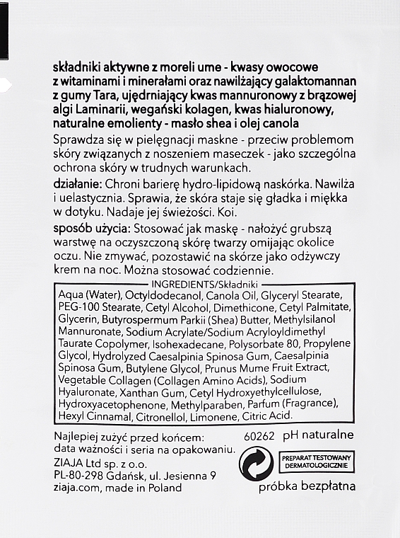 Feuchtigkeitsspendende Gesichtscreme-Maske - Ziaja Baltic Home Spa Witalizacja (Probe)  — Bild N2