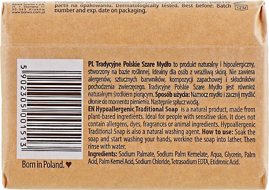 Hypoallergene traditionelle polnische graue Seife aus Palmöl - Barwa Natural Soap — Bild N2