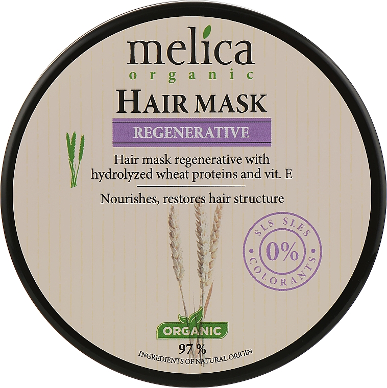 Regenerierende und feuchtigkeitsspendende Haarmaske mit Weizenproteinen und Vitamin E - Melica Organic Regenerative Hair Mask — Bild N1