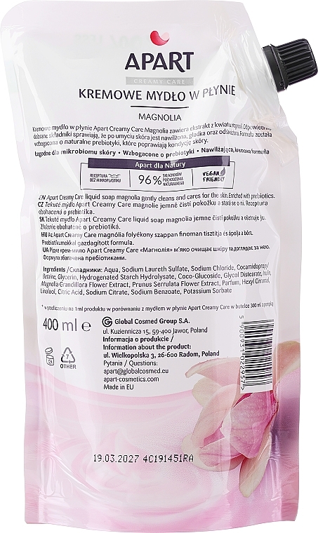 Flüssige Cremeseife Magnolia - Apart Natural Creamy Care Magnolia + Prebiotyc (Doypack)  — Bild N2