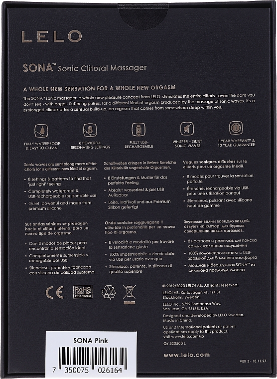 Sonic-Klitoris-Massagegerät mit Geschwindigkeitsregler rosa - Lelo Sona Sonic Clitoral Massager — Bild N2