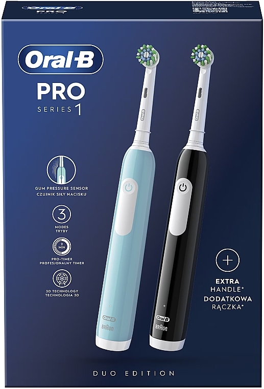 Elektrische Zahnbürste schwarz und blau 2 St. - Oral-B Pro 1 Duo Caribbean Blue/Black — Bild N2