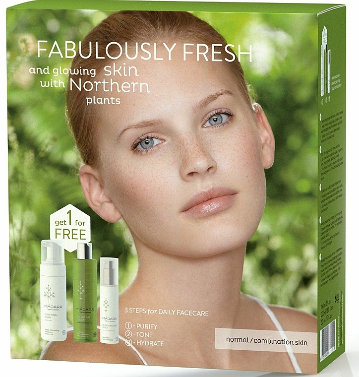 Gesichtspflegeset (Reinigungsschaum 150ml + Tonikum 200ml + Fluid 50ml) - Madara Cosmetics Set For Normal And Combination Skin 