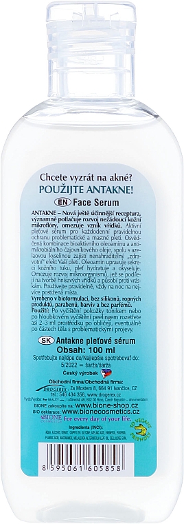 Gesichtsserum mit Azelainsäure und Teebaumöl - Bione Cosmetics Antakne Tea Tree and Azelaic Acid Facial Serum — Bild N2