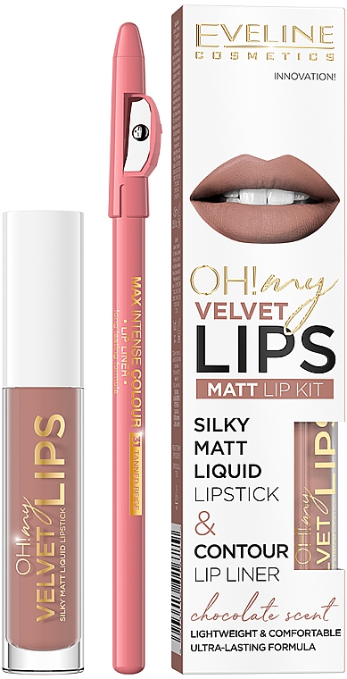 Make-up Set (Lippenstift 4.5g + Lippenkonturenstift 1g) - Eveline Cosmetics Oh! My Velvet Lips 