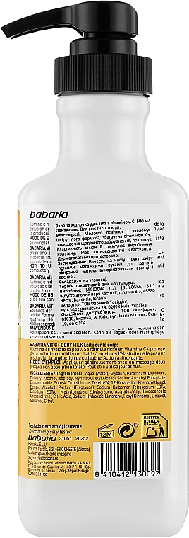 Feuchtigkeitsspendende Körpermilch mit Vitamin C für alle Hauttypen - Babaria Body Milk Vit C+ — Bild N2