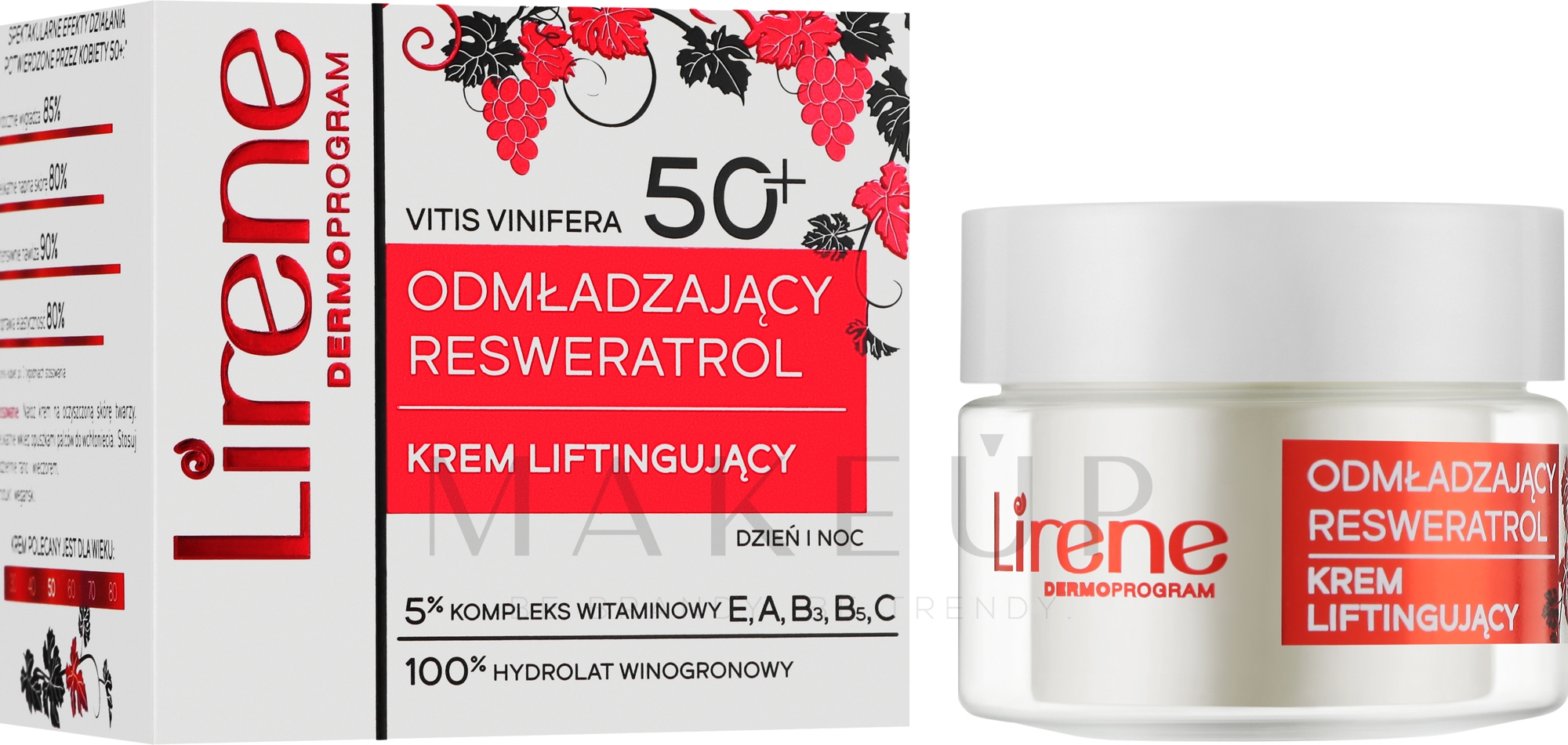 Verjüngende Liftingcreme für Tag und Nacht - Lirene Dermo Program Resveratrol 50+ — Bild 50 ml