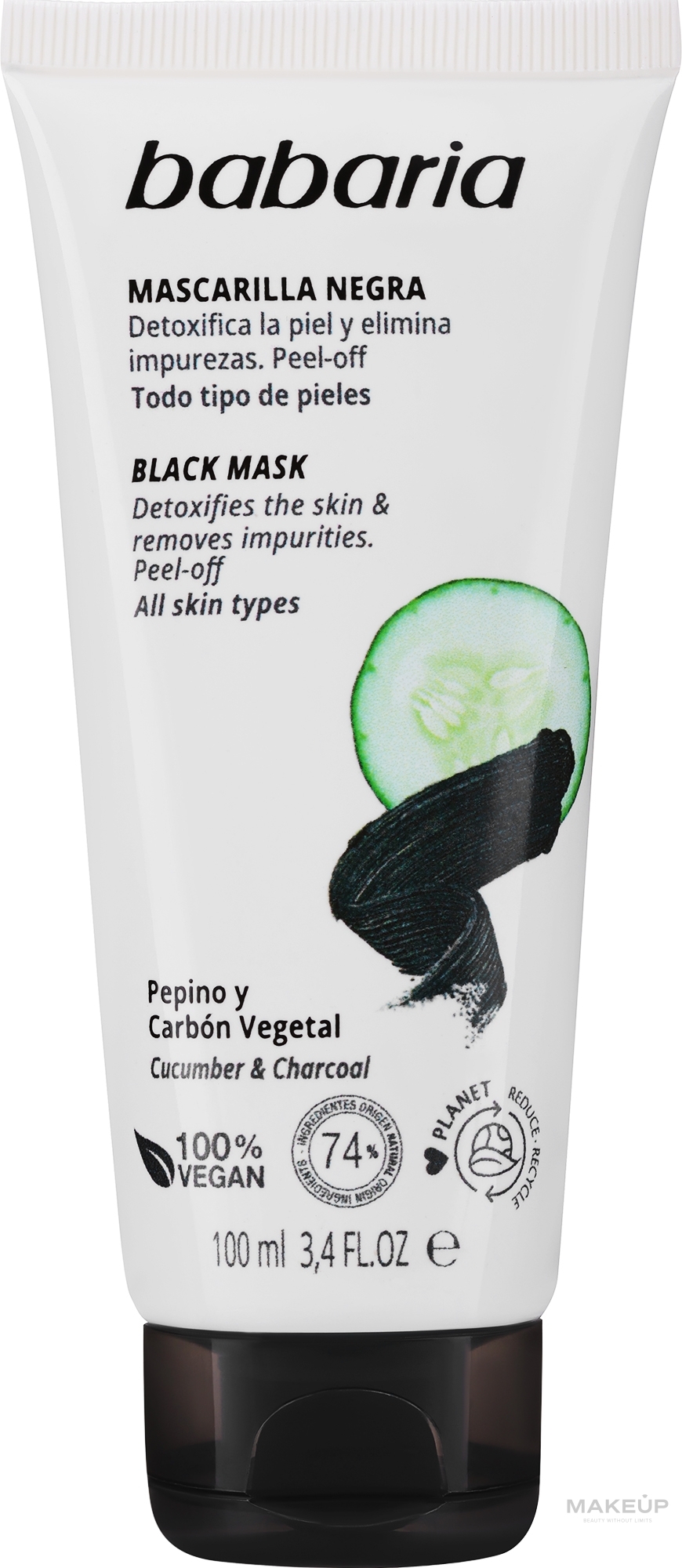 Schwarze Peel-Off Maske mit aktivierter Bambuskohle "T-Zone" - Babaria Detoxifying Black Mask — Bild 100 ml