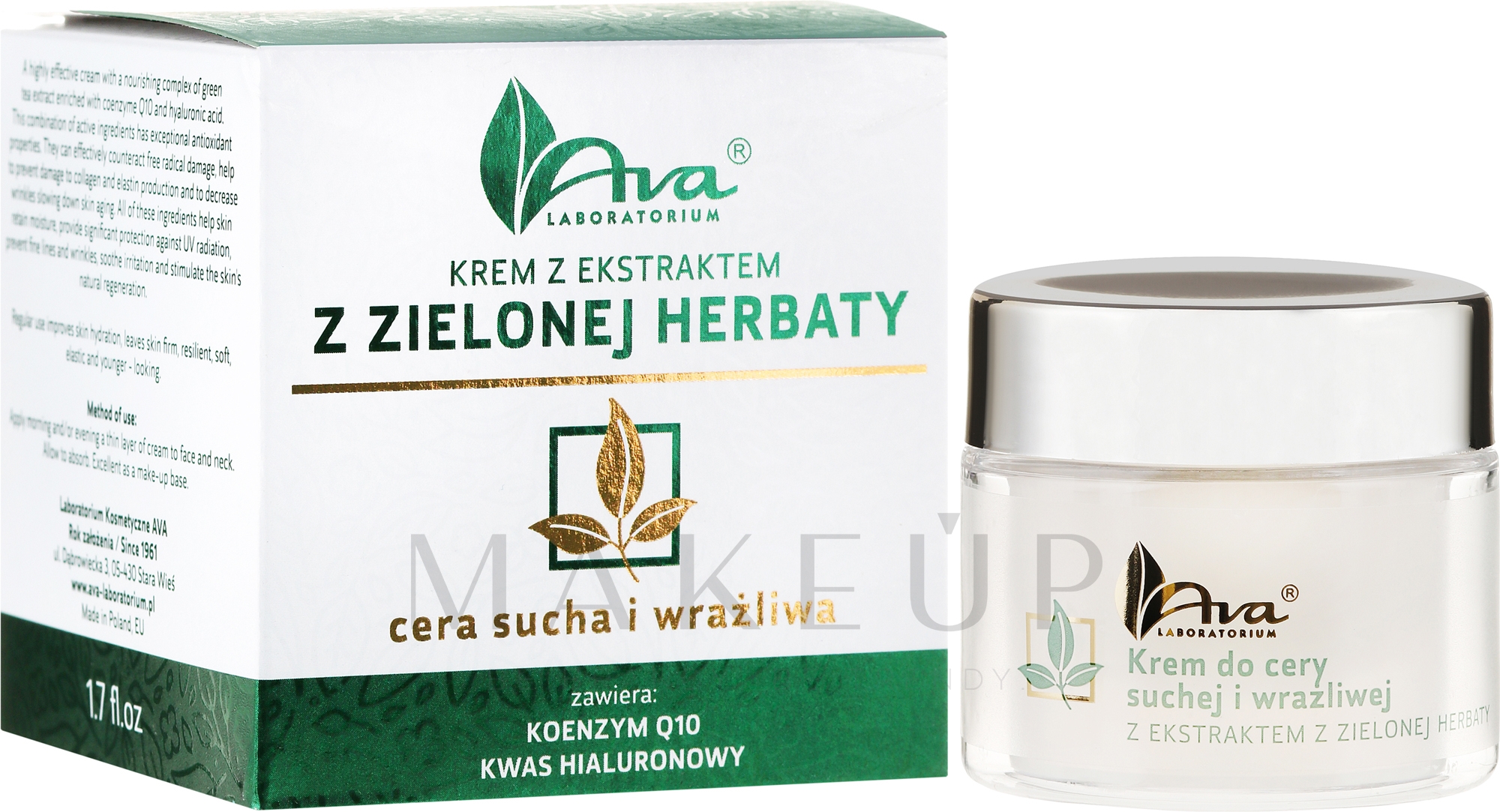 Gesichtscreme mit Grüntee-Extrakt für trockene und empfindliche Haut - Ava Laboratorium Green Tea Cream For Dry And Sensitive Skin — Foto 50 ml