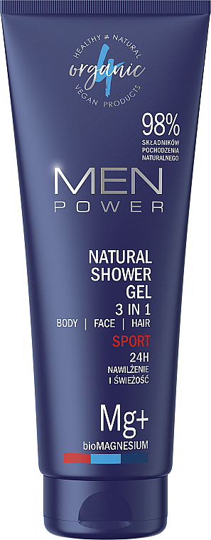 3in1 Duschgel für Männer - 4Organic Men Power Natural Shower Gel 3 In 1 Body & Face & Hair Sport — Bild N1