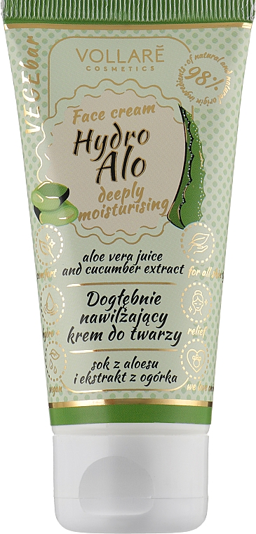 Feuchtigkeitsspendende Gesichtscreme mit Aloesaft und Gurke - Vollare Cosmetics VegeBar Hydro Alo Moisturising Face Cream — Bild N1