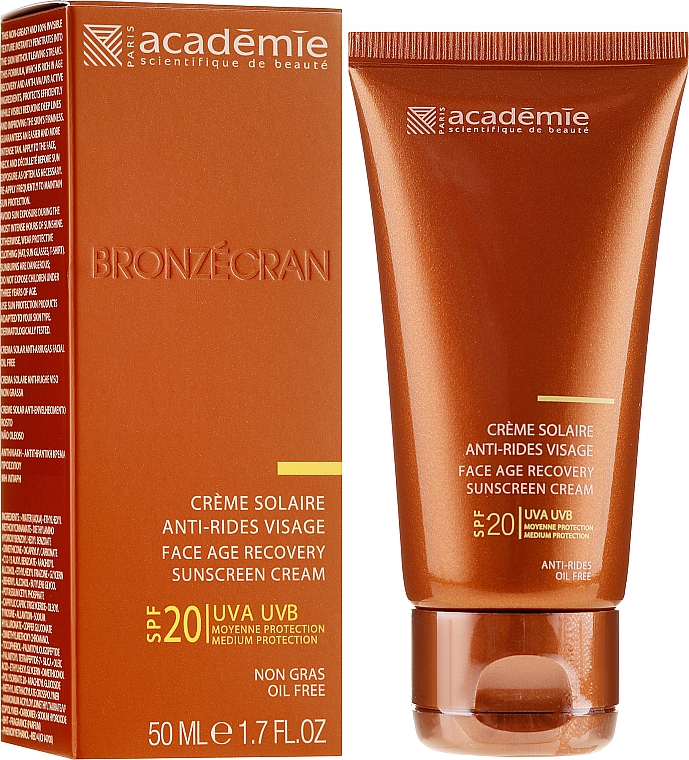 Regenerierende Anti-Aging Sonnenschutzcreme für das Gesicht SPF 20 - Academie Bronzecran Face Age Recovery Sunscreen Cream