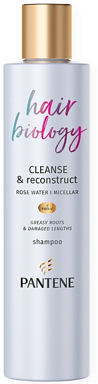 Regenerierendes Shampoo mit Rosenwasser für strapaziertes Haar - Pantene Pro-V Hair Biology Cleanse & Reconstruct Shampoo — Bild N1