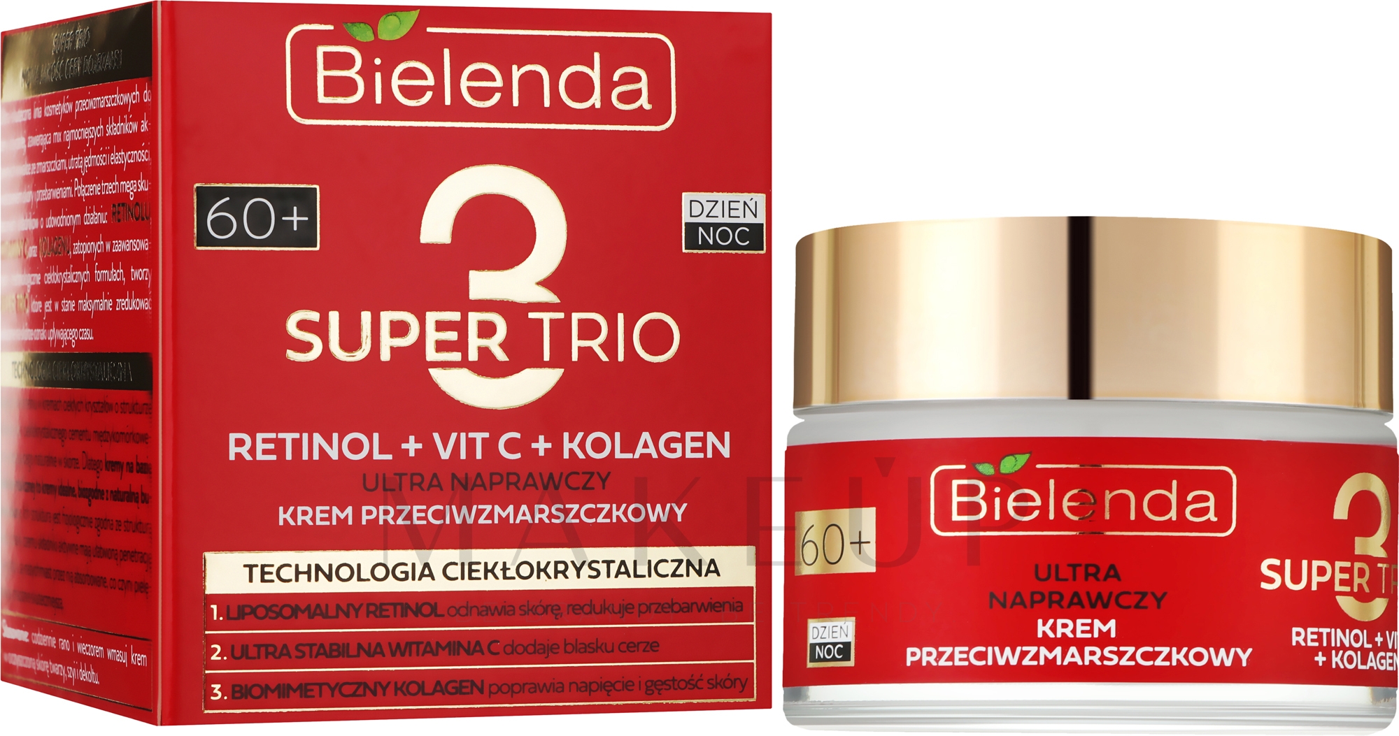 Revitalisierende Anti-Falten-Gesichtscreme 60+ - Bielenda Super Trio Retinol + Vit C + Kollagen  — Bild 50 ml