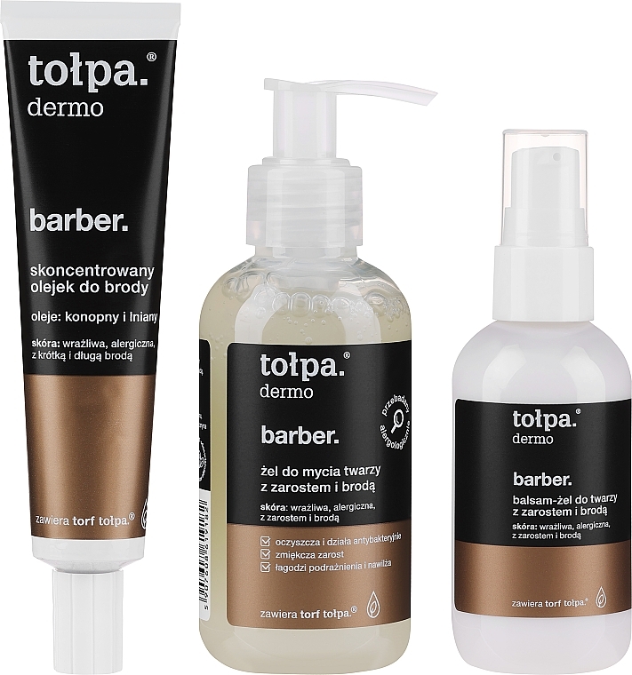 Set - Tolpa Dermo Men Barber Set (Gesichtswaschgel/150ml + Gesichtsbalsam/75ml + Bartöl/40ml) — Bild N2