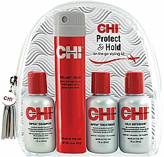 Reise-Haarpflegeset - CHI Protect & Hold Travel Kit (Shampoo 59ml + Conditioner 59ml + Regenerierende Haarbehandlung mit Seide 59ml + Haarlack extra starker Halt 74g) — Bild N1