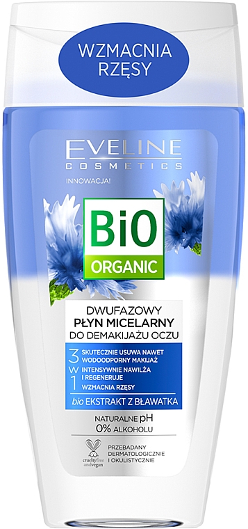 3in1 Zweiphasen-Lippen-Make-up-Entferner mit Kornblumenextrakt - Eveline Bio Organic Make Up Remover