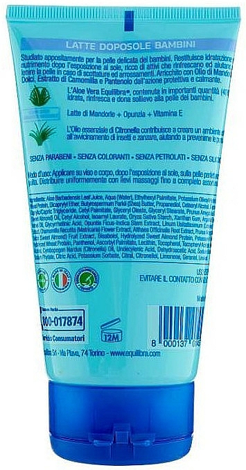 Feuchtigkeitsspendende und beruhigende After Sun Körpermilch für Kinder mit Aloe Vera - Equilibra Aloe Vera After Sun Milk Moisturizing and Calming For Kids — Bild N2