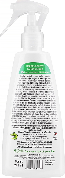 Regenerierender Leave-in Conditioner mit Macadamia, Kokosmilch, Koffein und Keratin - Bione Cosmetics Macadamia + Coco Milk — Bild N2
