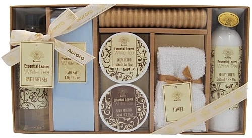 Körperpflegeset Weißer Tee 7 St. - Aurora Essential Leaves White Tea Bath Gift Set  — Bild N1