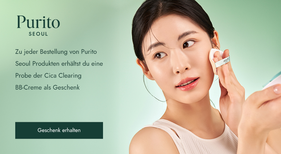 Zu jeder Bestellung von Purito Seoul Produkten erhältst du eine Probe der Cica Clearing BB-Creme als Geschenk