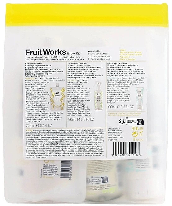 Set - Fruit Works Glow Kit (f/mask/100ml + f/body/mist/150ml + f/body/scrub/200ml) — Bild N2