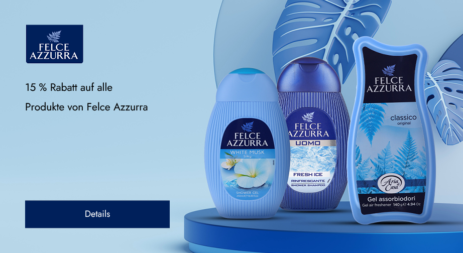 15 % Rabatt auf alle Produkte von Felce Azzurra. Die Preise auf der Website sind inklusive Rabatt.