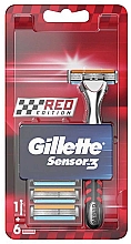 Düfte, Parfümerie und Kosmetik Rasierer mit 6 Ersatzklingen - Gillette Sensor3 Red Edition