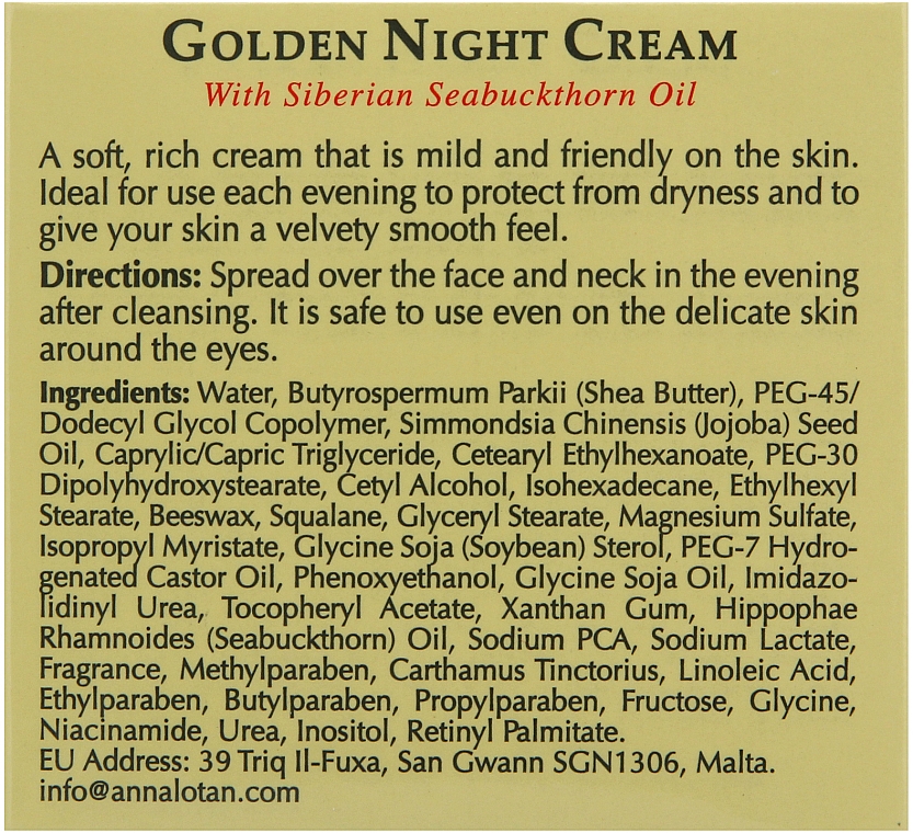 Pflegende und feuchtigkeitsspendende Gesichtscreme mit sibirischem Sanddornöl - Anna Lotan Liquid Gold Golden Night Cream — Bild N3