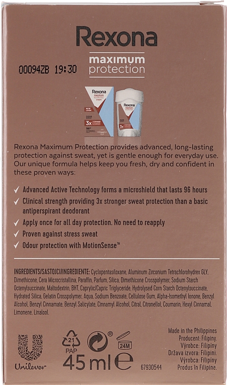 Deostick Antitranspirant - Rexona Women Maximum Protection Clean Scent Fresh Stick Anti-transpirant — Bild N2