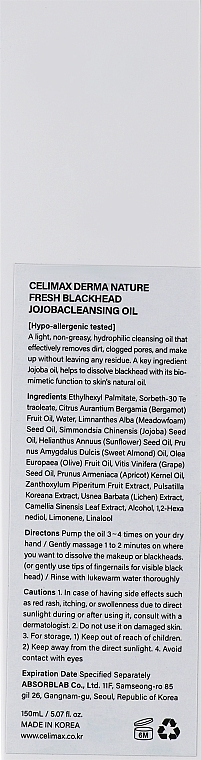 Hydrophiles Öl - Celimax Derma Nature Fresh Blackhead Jojoba Cleansing Oil — Bild N3