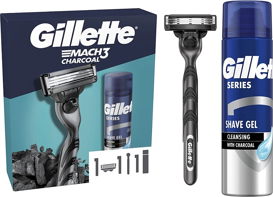 Set - Gillete Mach3 Charcoal (shave/gel/200ml + razor/1pc) — Bild N1