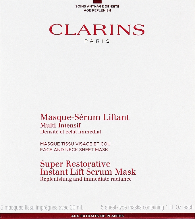 Vliesmaske mit Glättungs- und Auffüllungseffekt für Gesicht und Hals - Clarins Restorative Instant Lift Serum Mask — Bild N1