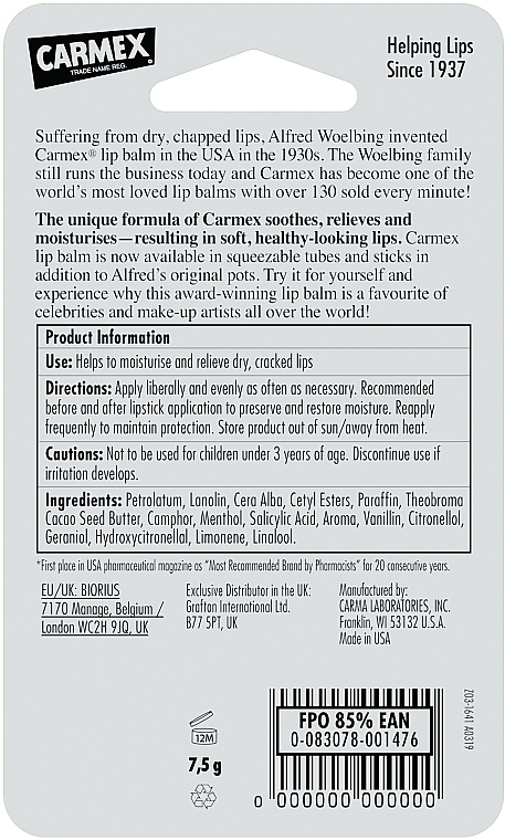 Feuchtigkeitsspendender Lippenbalsam für trockene und rissige Lippen - Carmex Lip Balm Original  — Foto N4