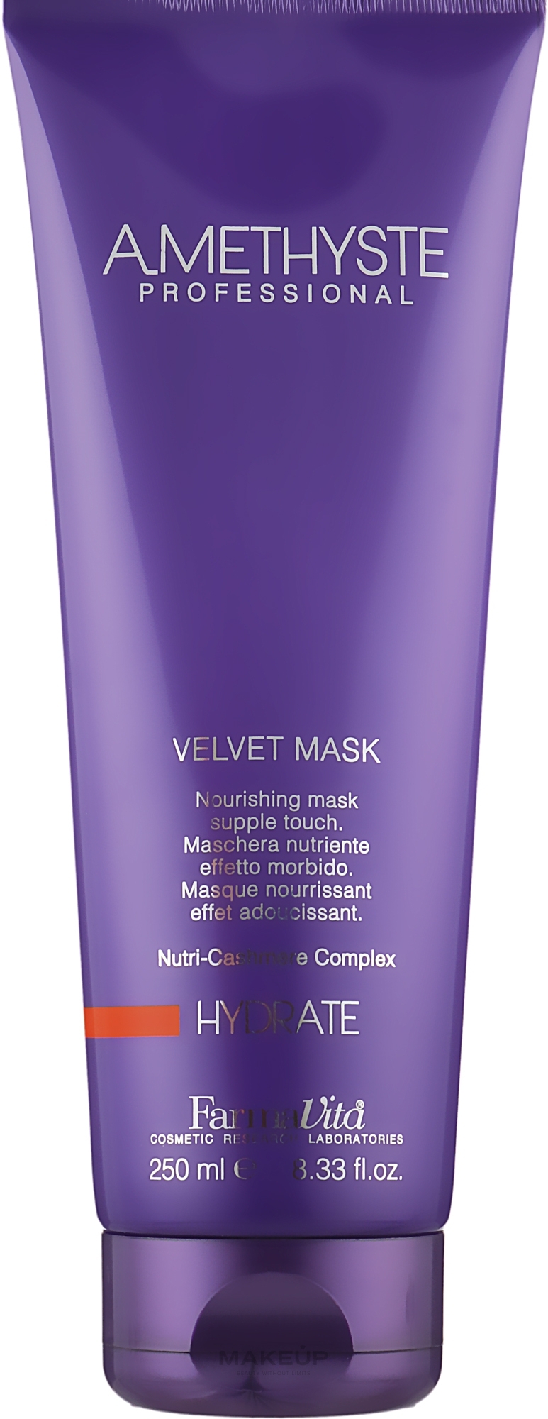 Maske für trockenes und erschöpftes Haar mit Olive, Shea und Argan - Farmavita Amethyste Hydrate Velvet Mask — Bild 250 ml