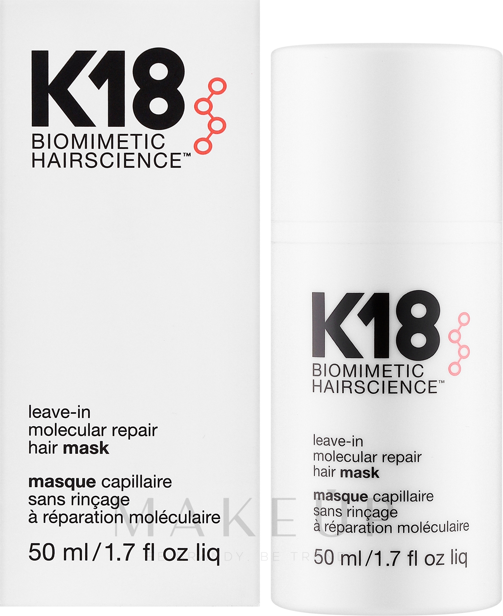Regenerierende Haarmaske ohne Ausspülen - K18 Hair Biomimetic Hairscience Leave-in Molecular Repair Mask — Bild 50 ml