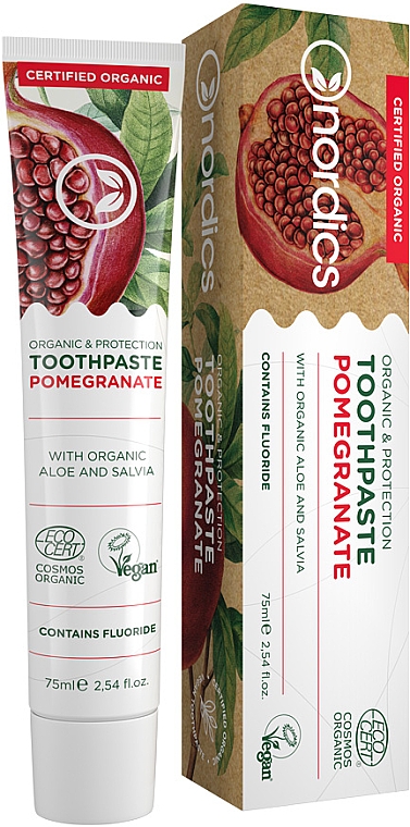 Entzündungshemmende, beruhigende und antiseptische Schutzzahnpasta mit Salbei-, Aloe- und Granatapfelextrakt - Nordics Toothpaste Pomegranate — Bild N1