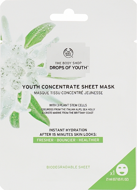 Erfrischende und pflegende Tuchmaske mit 3 pflanzlichen Stammzellen - The Body Shop Youth Concentrate Sheet Mask — Bild N1