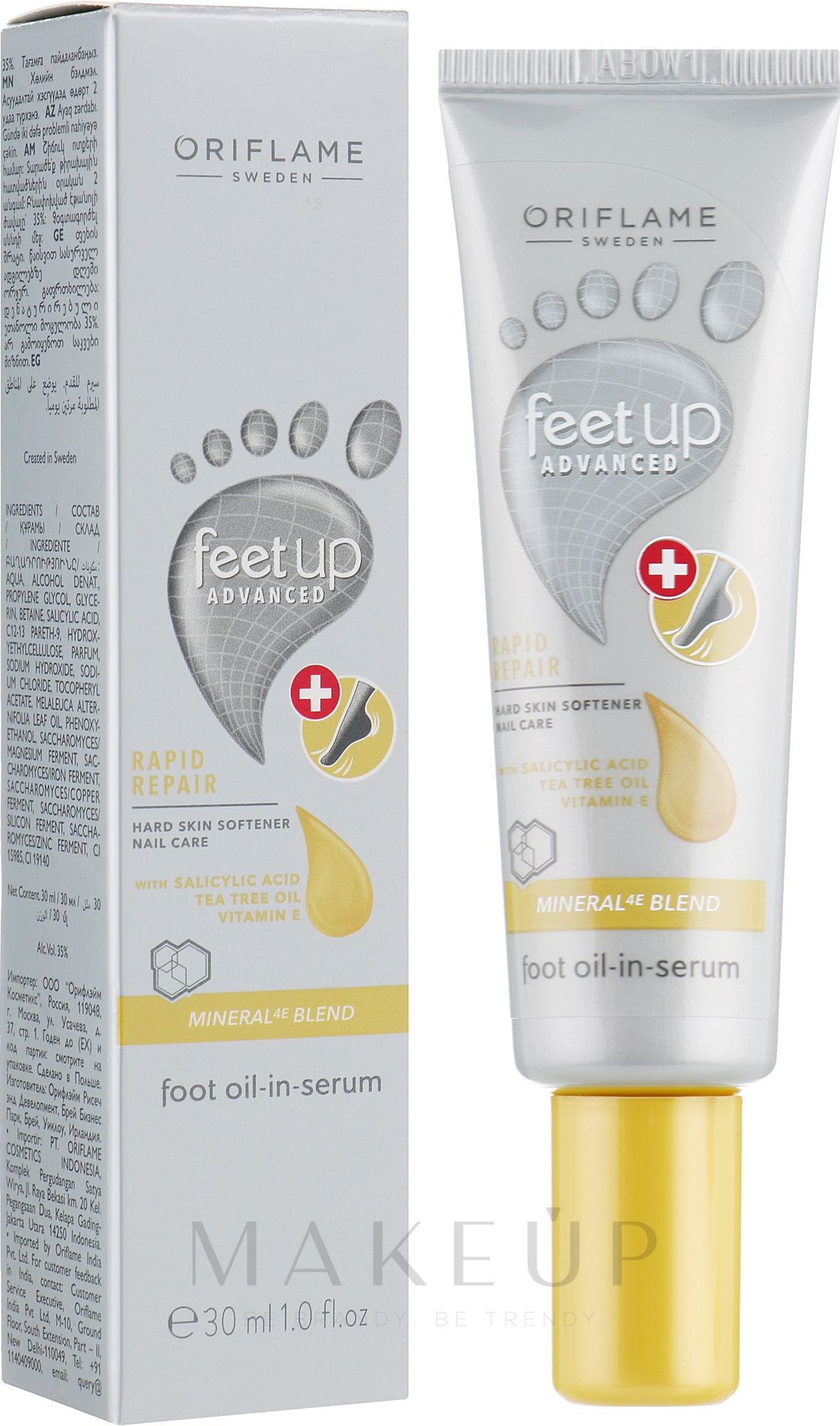 Regenerierendes und weichmachendes Fußserum für rissige Haut mit Salicylsäure, Teebaumöl und Vitamin E - Oriflame Feet Up Advanced Foot Oil-in-serum — Bild 30 ml