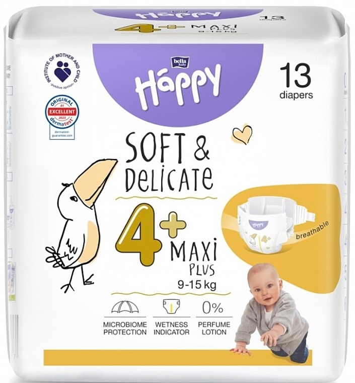 Babywindeln 9-15 kg Größe 4+ Maxi Plus 13 St. - Bella Baby Happy Soft & Delicate  — Bild N1