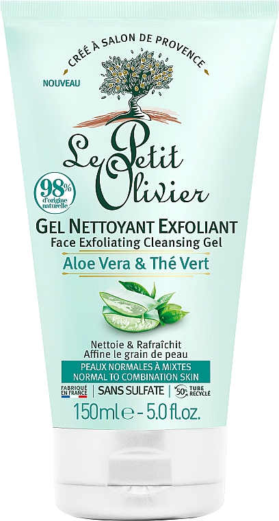 Peeling-Gesichtsgel Aloe und grüner Tee - Le Petit Olivier Cleansing Exfoliating Gel — Bild N1