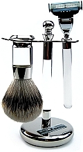 Düfte, Parfümerie und Kosmetik Set - Golddachs Finest Badger, Mach3 Metal Chrome Acrylic (sh/brush + razor + stand)